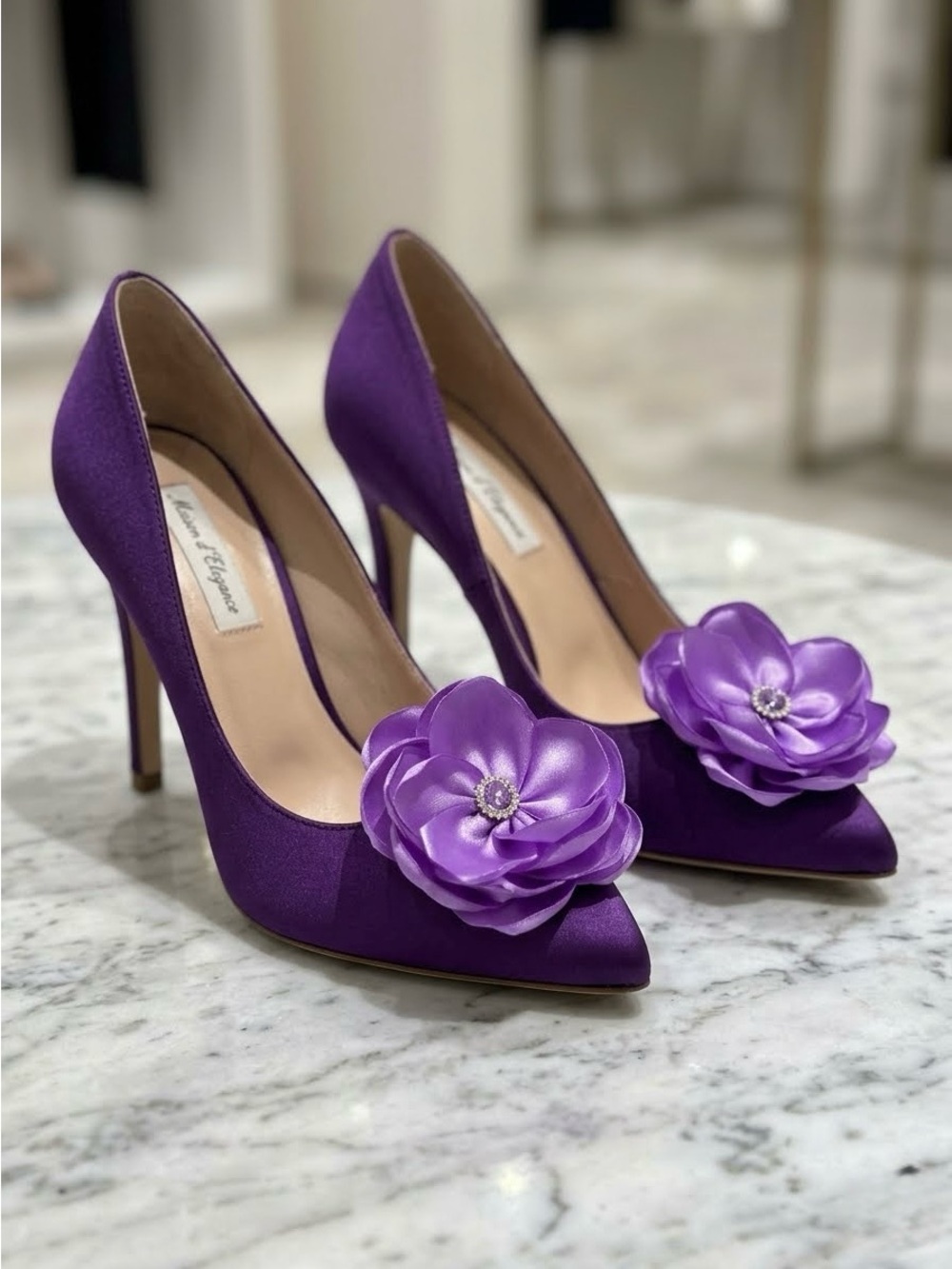 Handmade Purple Floral Satin Shoe Clips